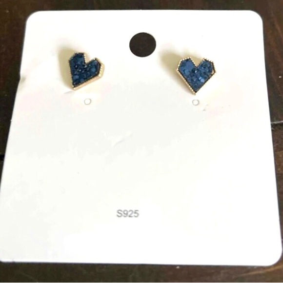 “Blue Sequin Heart” Dainty Tiny Mini Gold Love Valentines Sparkly Romance Studs - Picture 9 of 11